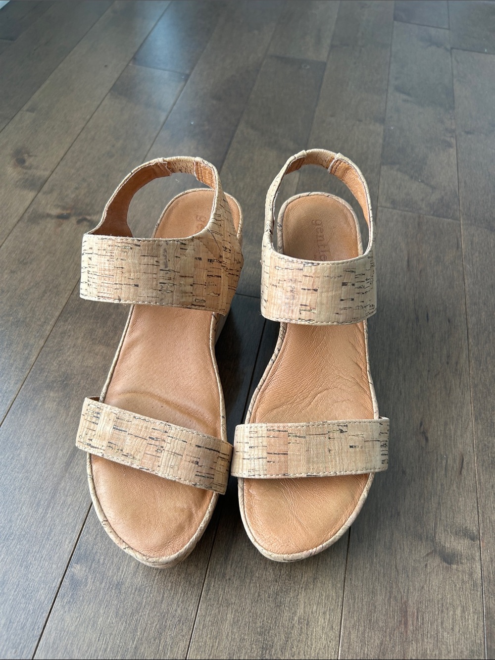 Kenneth Cole Gentle Souls Cork-Textured Beige Tan Platform Sandals